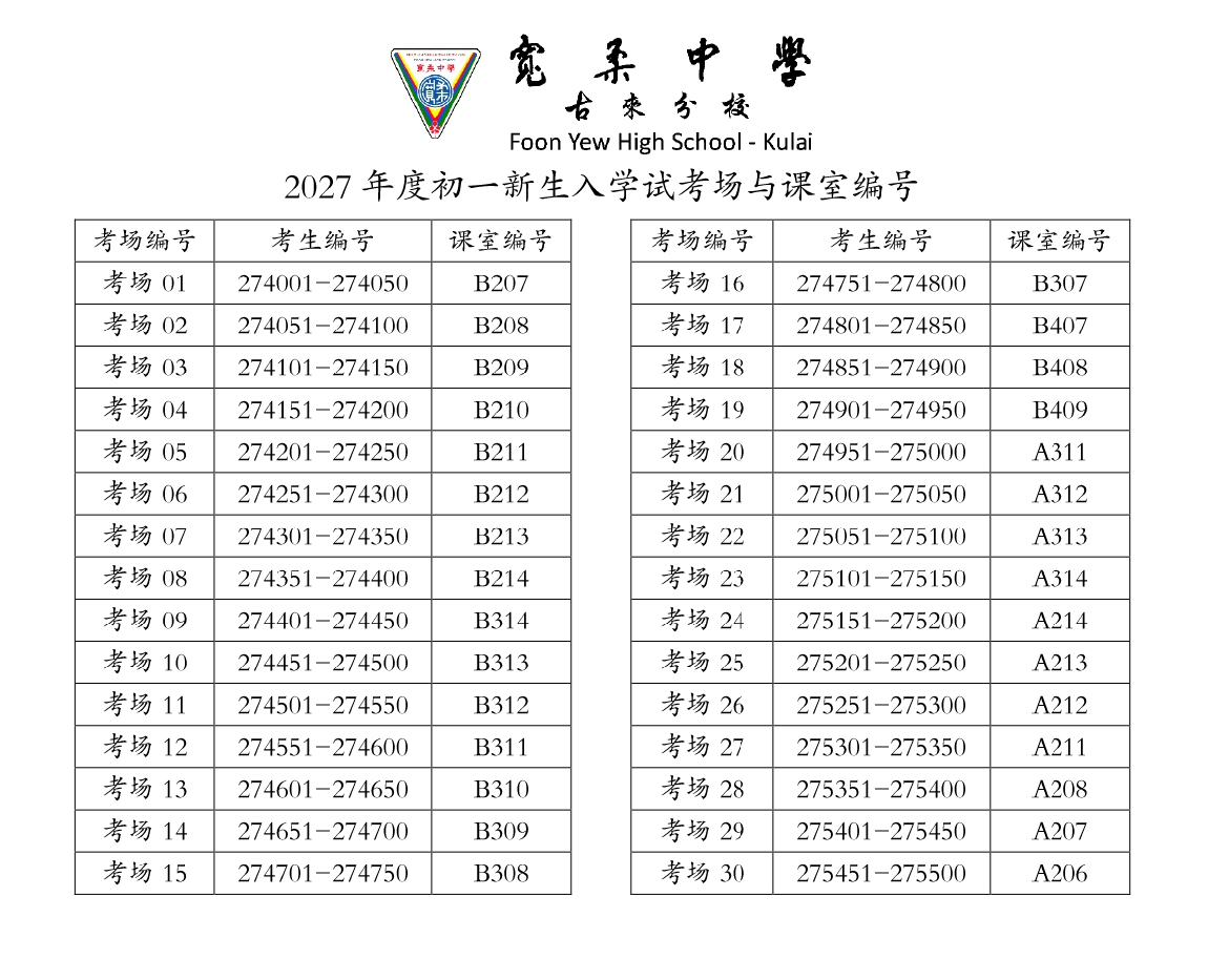 考场与课室编号